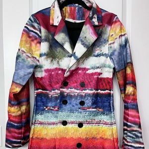 Double breasted multi color trench coat